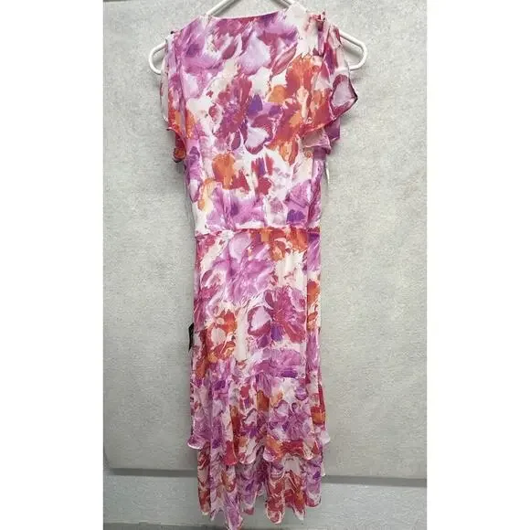 Lulus Dress Womens XS Lovable Aura Pink Floral Print Tiered Midi Wrap Dress - Picture 11 of 11